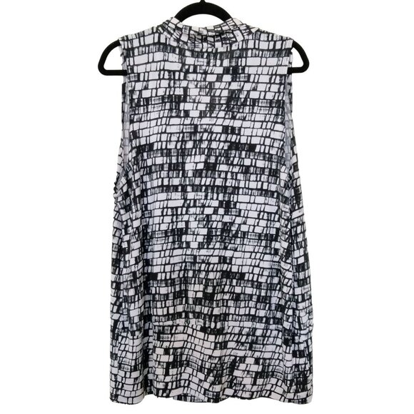 Dots Top Size 2X Black White Patterned Tie Neck Sleeveless Banded Hem - Picture 9 of 11
